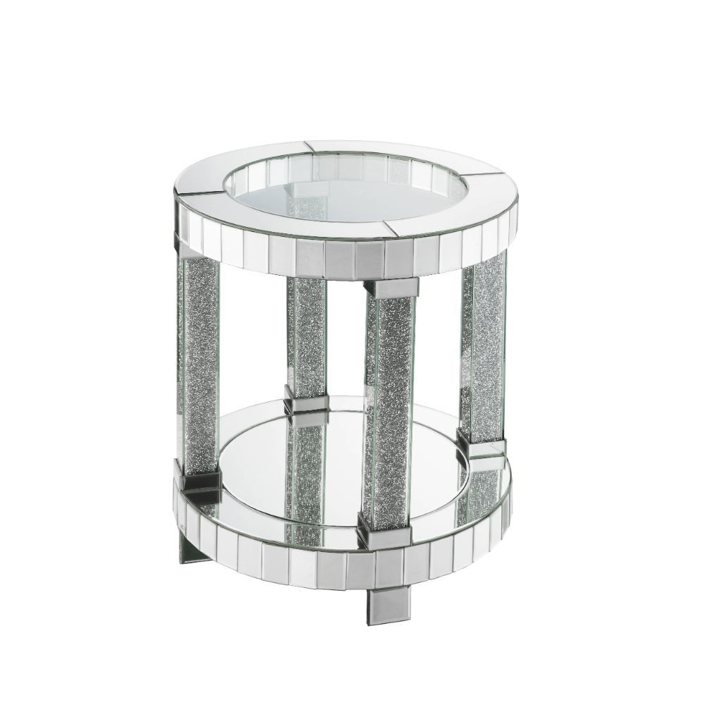 Noralie - 20" Round End Table - Mirrored & Faux Diamonds - Urban Living Furniture (Los Angeles, CA)
