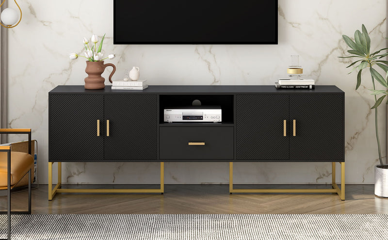 TV Cabinet With 1 Drawer, 2 Cabinets, Handles And Anti-Tip Device
