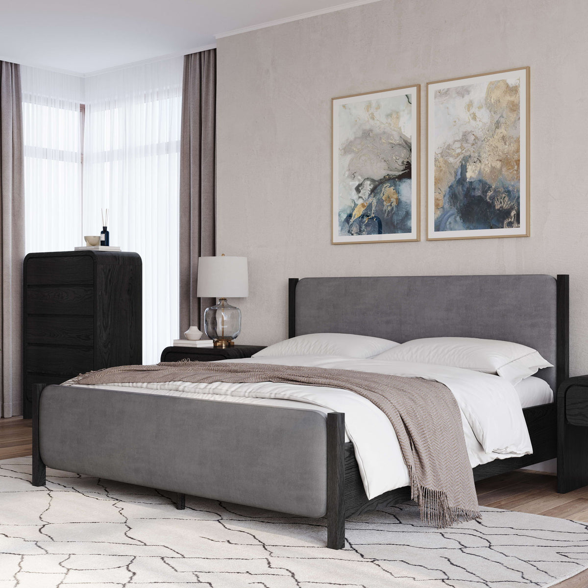 Elora - Wood And Velvet Upholstered Bed
