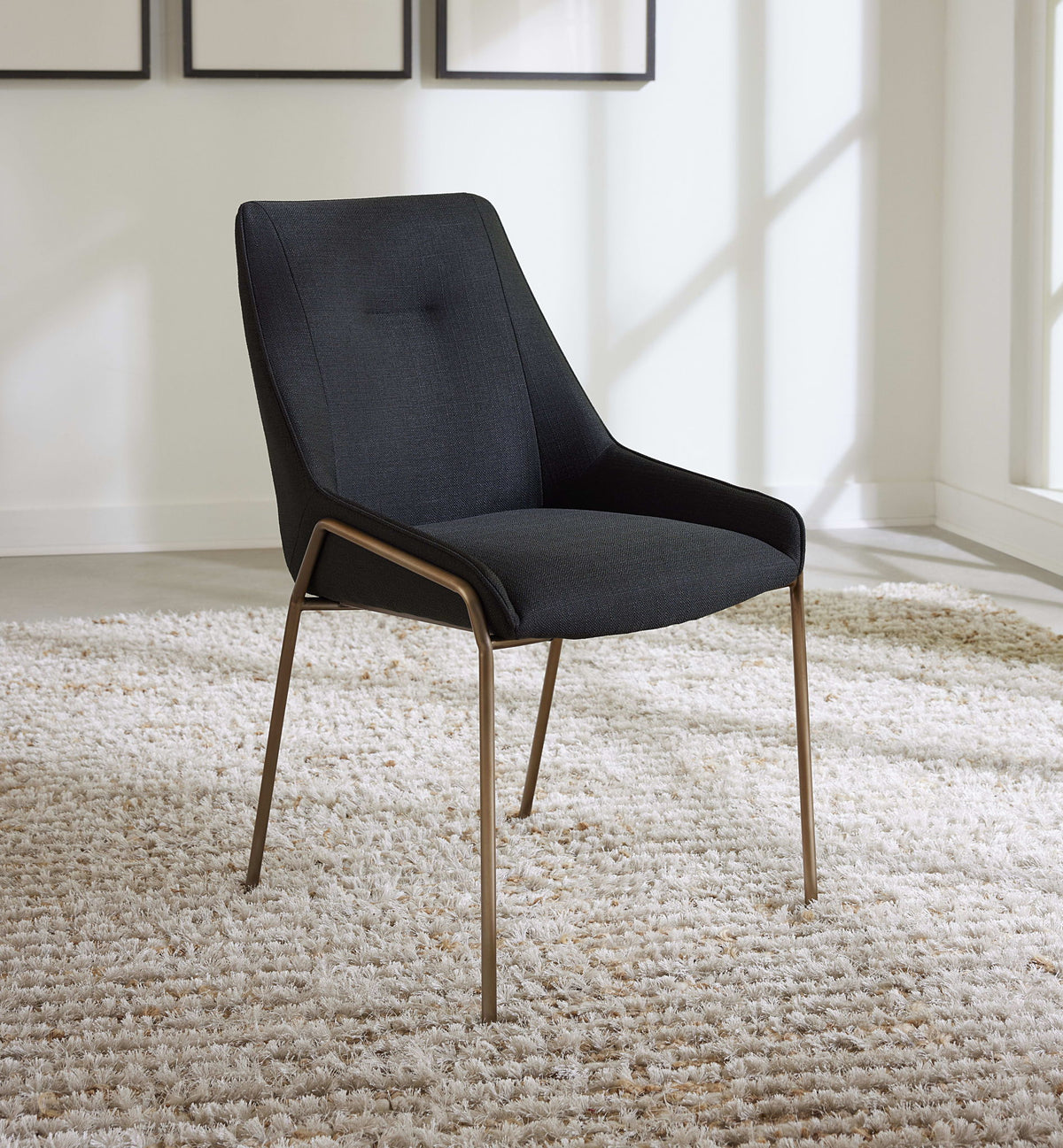 Sunrise - Cyrus Fabric Upholstered Dining Chair (Set of 2) - Coal And Brushed Bronze Metal