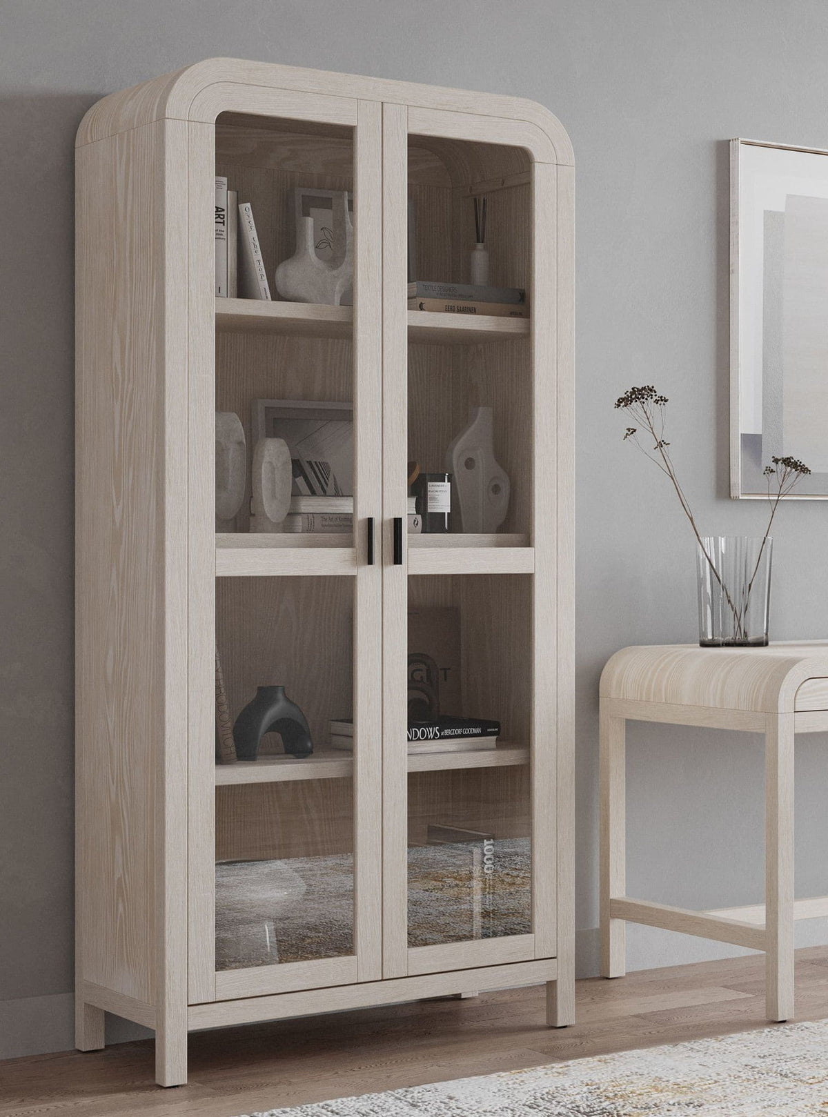 Drake - Glass Door Wooden Bookcase - Sugar