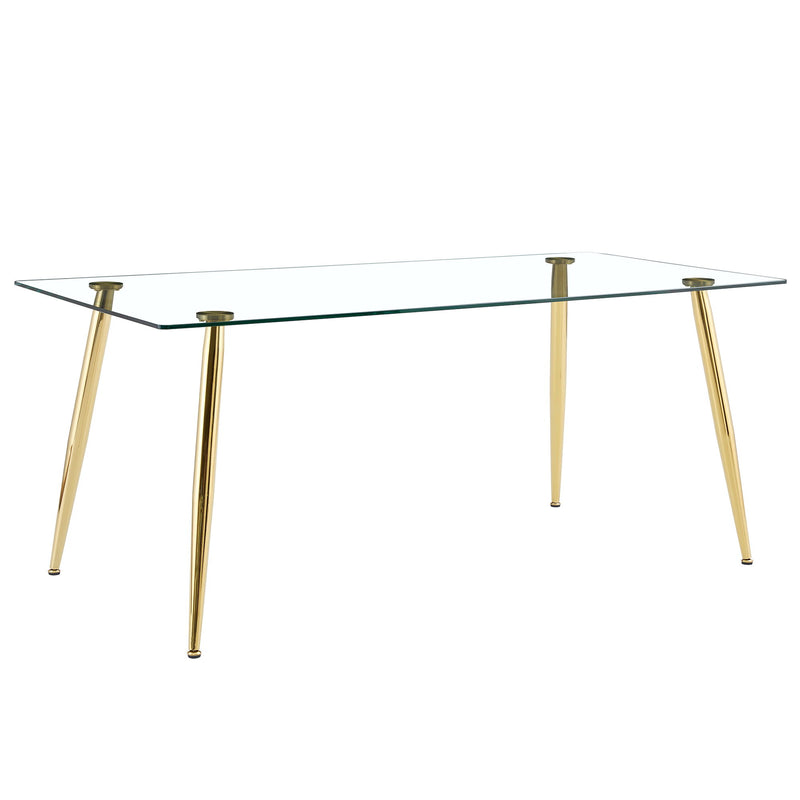 Modern Rectangular Glass Dining Table For 4 - 6 People With Tempered Glass Countertop