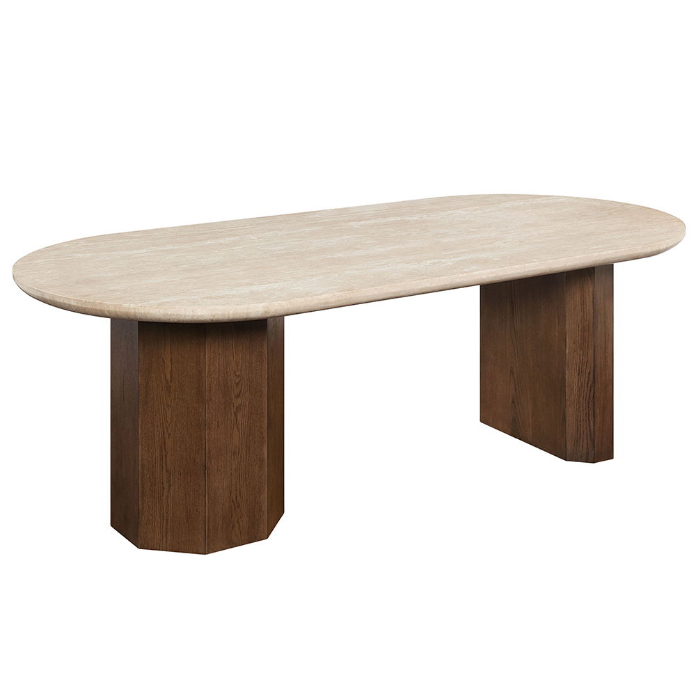 Leonardo - Dining Table - Travertine Top & Dark Oak - Urban Living Furniture (Los Angeles, CA)
