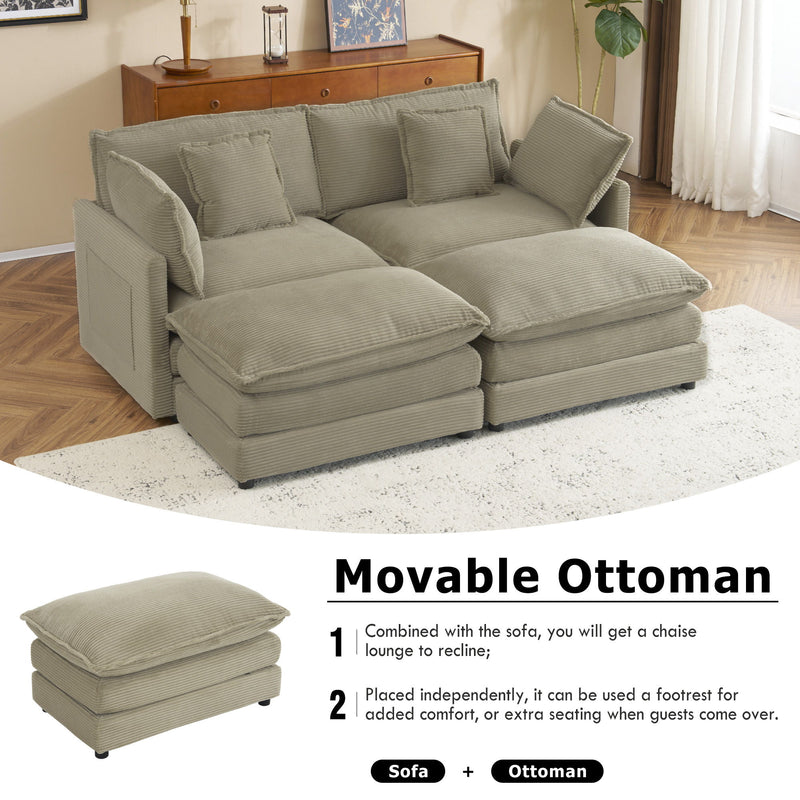 Modern Modular Sectional Sofa With Side Storage Pockets For Living Room