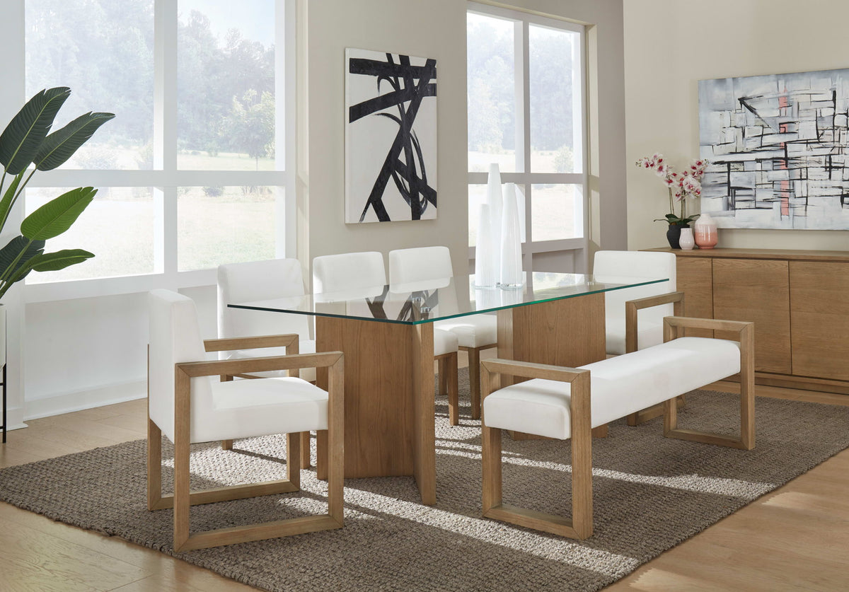 One - Modern Coastal Glass Top Dining Table - White Oak