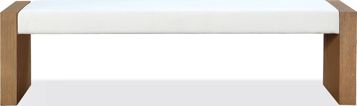 One - Modern Coastal Slab Leg Upholstered Dining Bench - White Oak And White Pearl