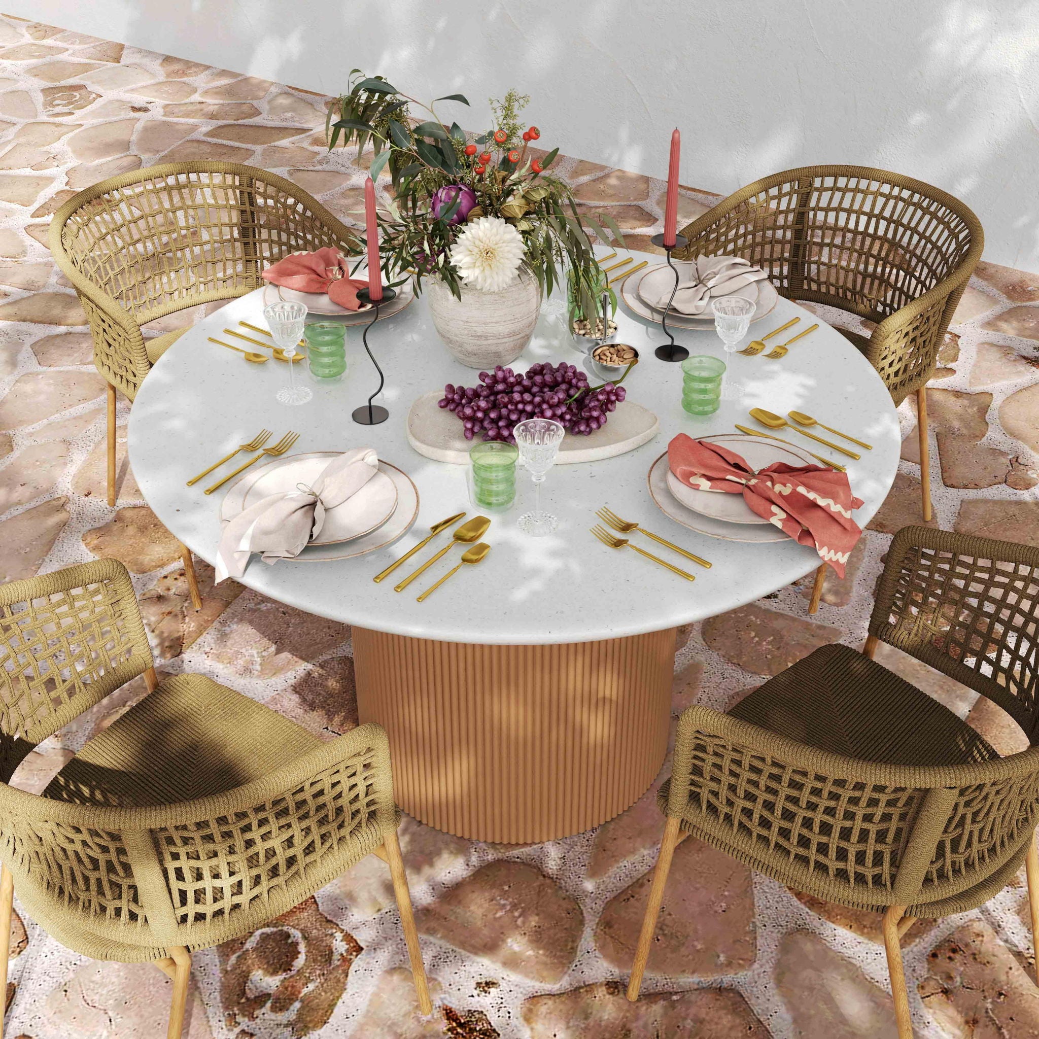 Rose - Faux Terrazzo Indoor / Outdoor Round Concrete Dining Table - Terracotta / White - Urban Living Furniture (Los Angeles, CA)
