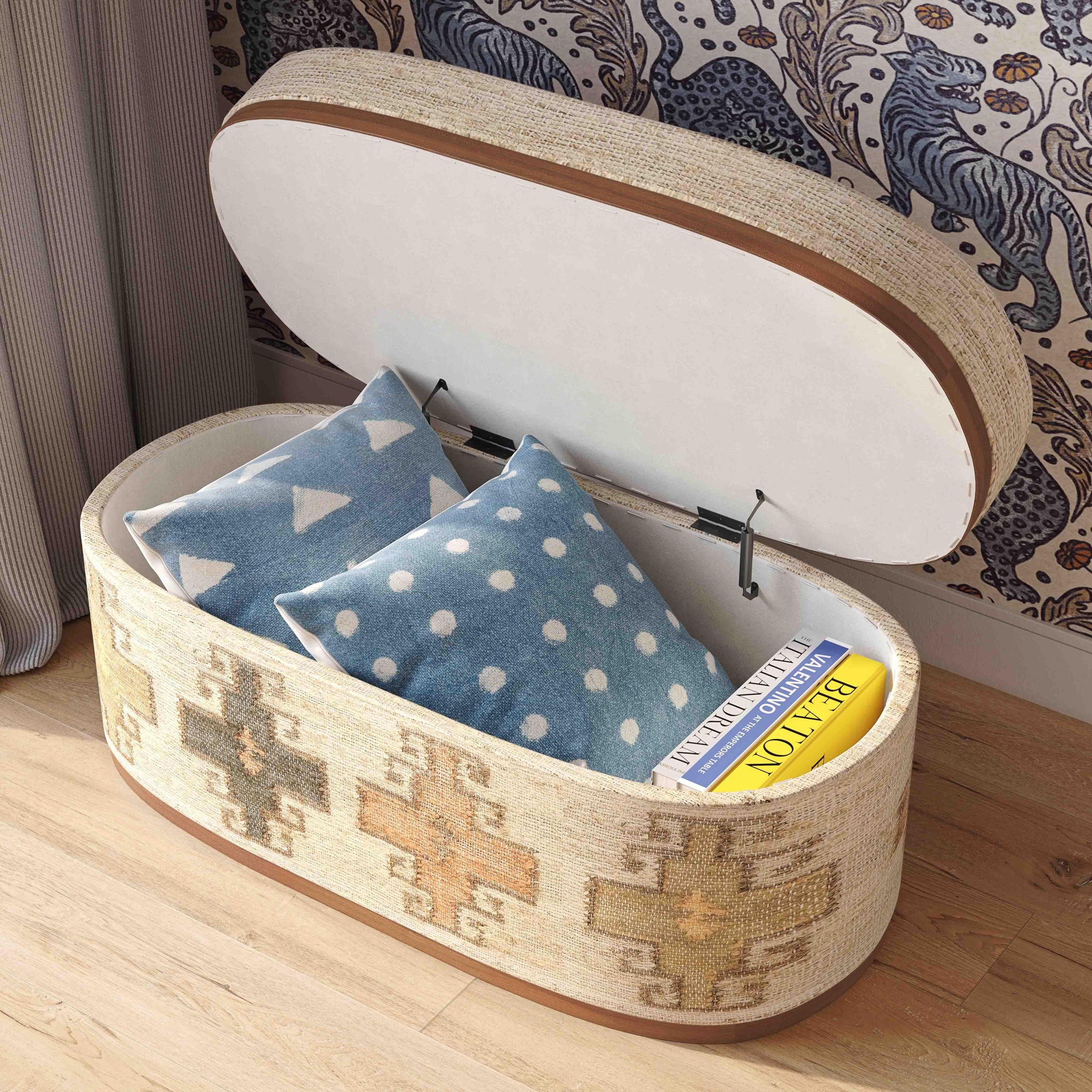 Olivier - Cotton Oval Storage Ottoman - Beige - Urban Living Furniture (Los Angeles, CA)