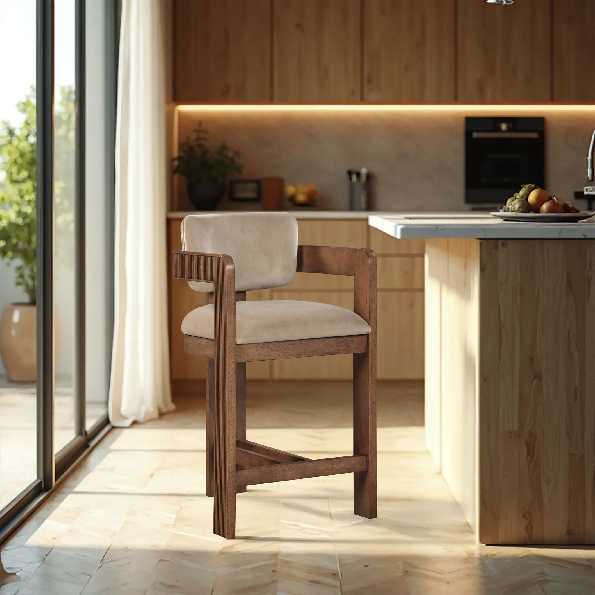 Sacha - Velvet Stool With Brown Base - Urban Living Furniture (Los Angeles, CA)