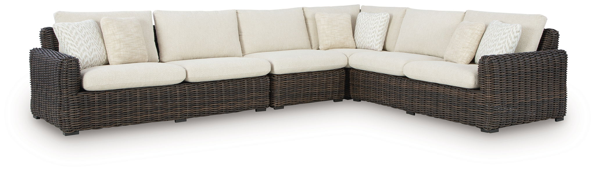 Kimora - 7 Pc. - 4-Piece Outdoor Sectional, Swivel Glider Lounge, Cocktail Table, End Table - Beige / Dark Brown - Urban Living Furniture (Los Angeles, CA)