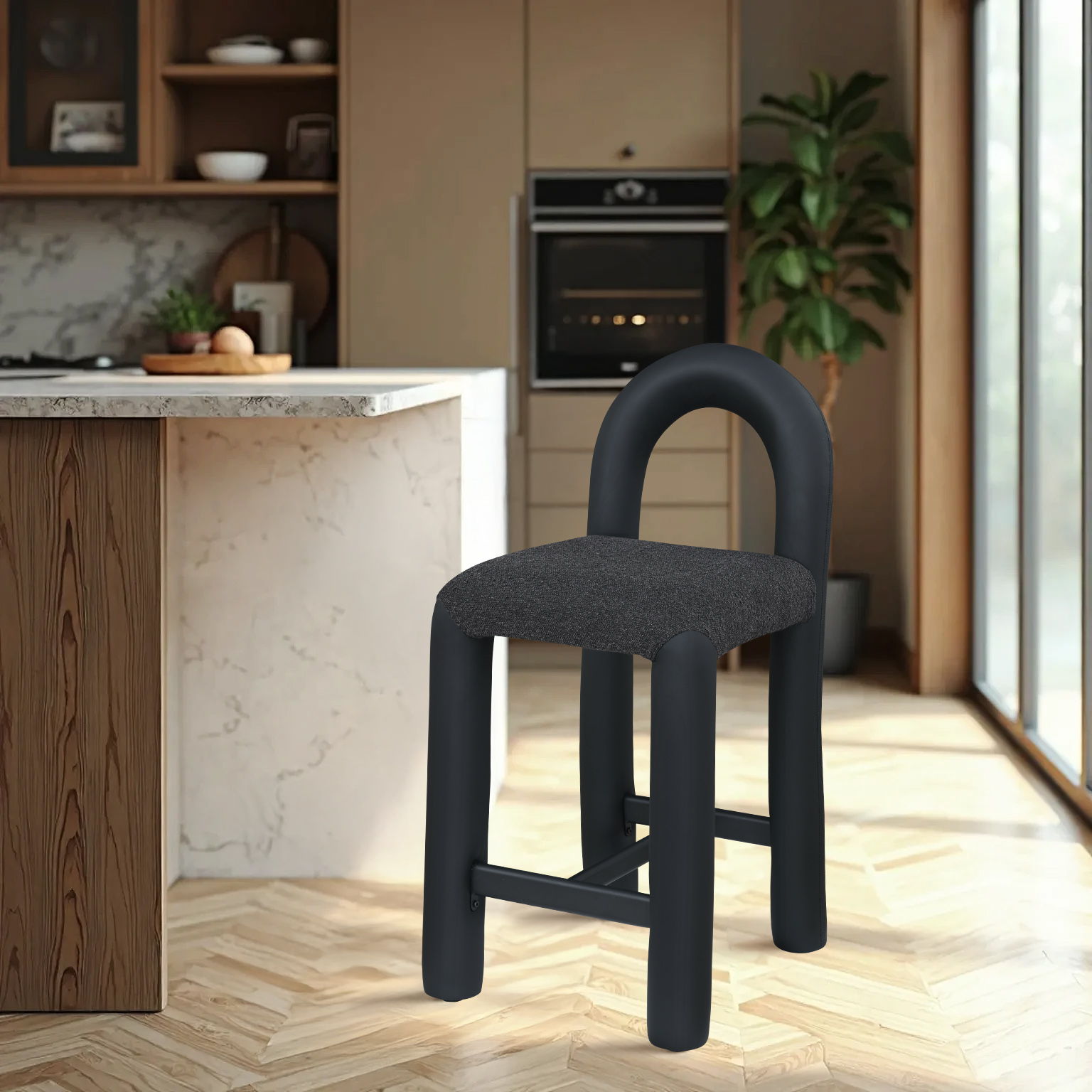 Amari - Vegan Leather and Boucle Fabric Stool - Urban Living Furniture (Los Angeles, CA)