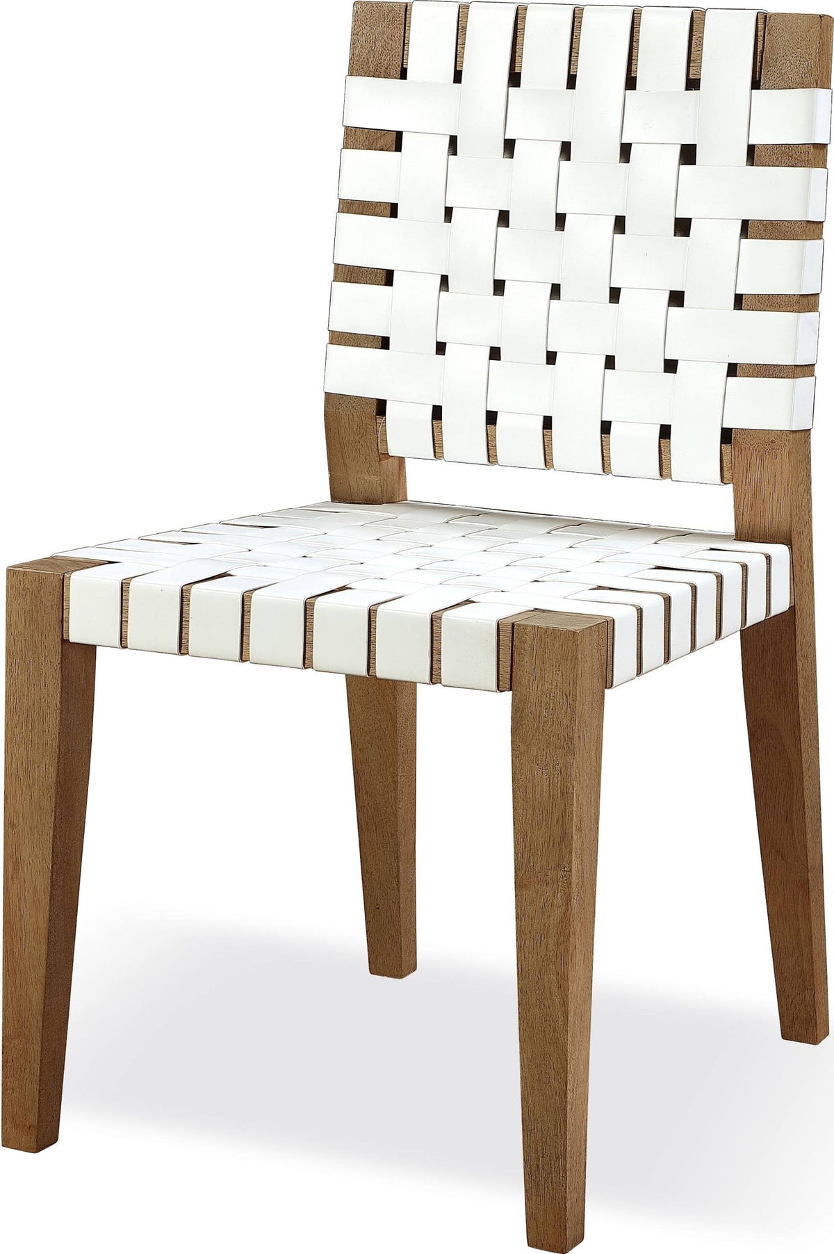 One - Woven Leather And Solid Wood Dining Side Chair (Set of 2) - White And Bisque