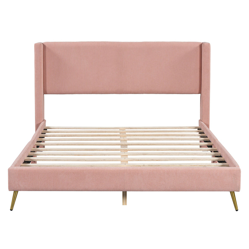 Platform Contemporary Bed With Legs And Upholstered Headboard