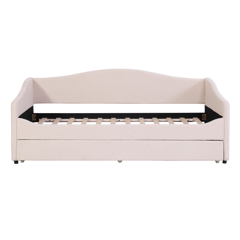 Twin Size Upholstered Daybed With Light And Trundle - Beige