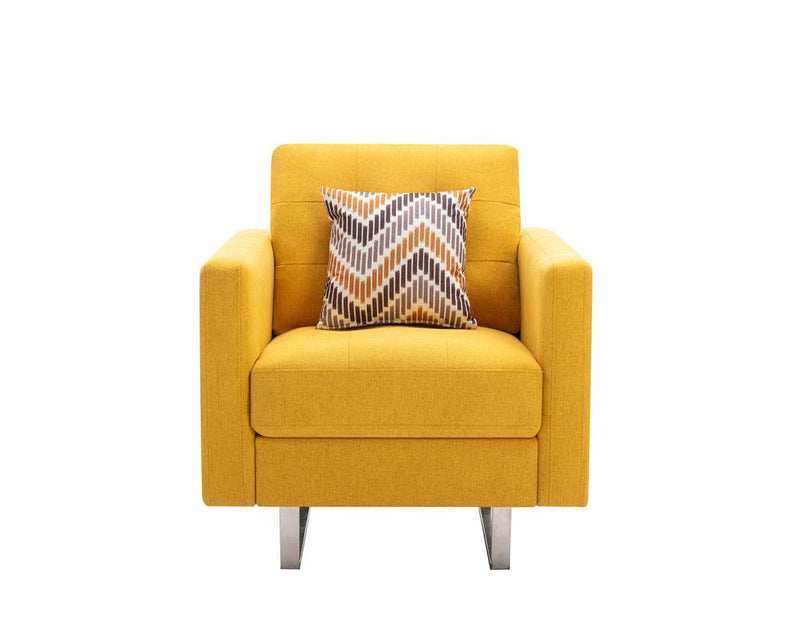 Victoria - Linen Fabric Armchair With Metal Legs, Side Pockets, And Pillow - Urban Living Furniture (Los Angeles, CA)