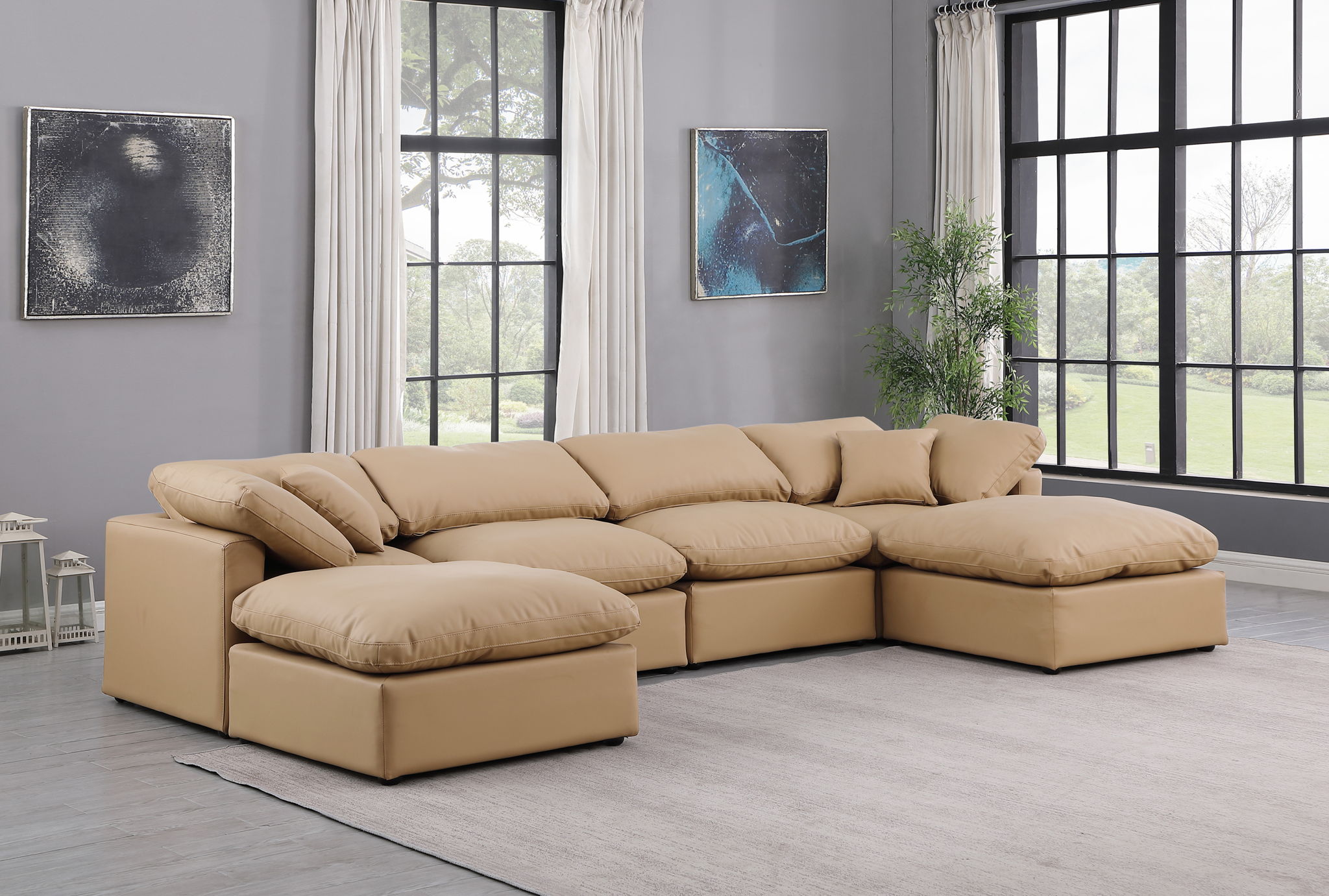 Indulge - Faux Leather 6 Piece Modular Double Chaise Sectional - Tan - Urban Living Furniture (Los Angeles, CA)
