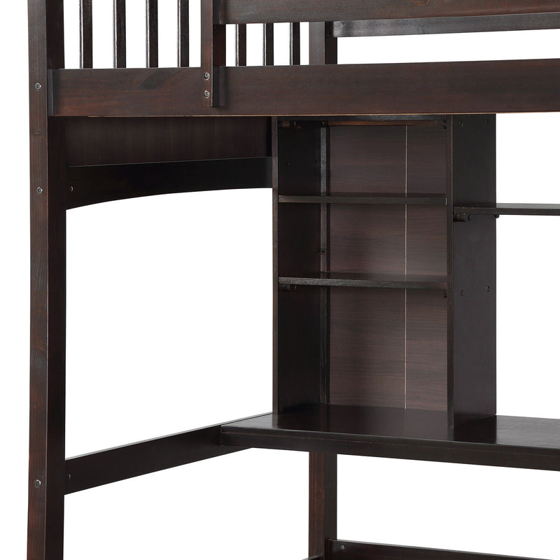 Loft Bed With Storage Shelves, Desk And Ladder