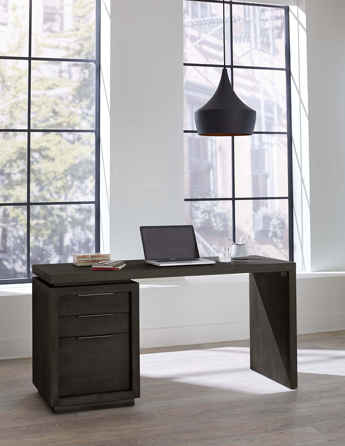 Oxford - Single Pedestal Desk - Basalt Gray