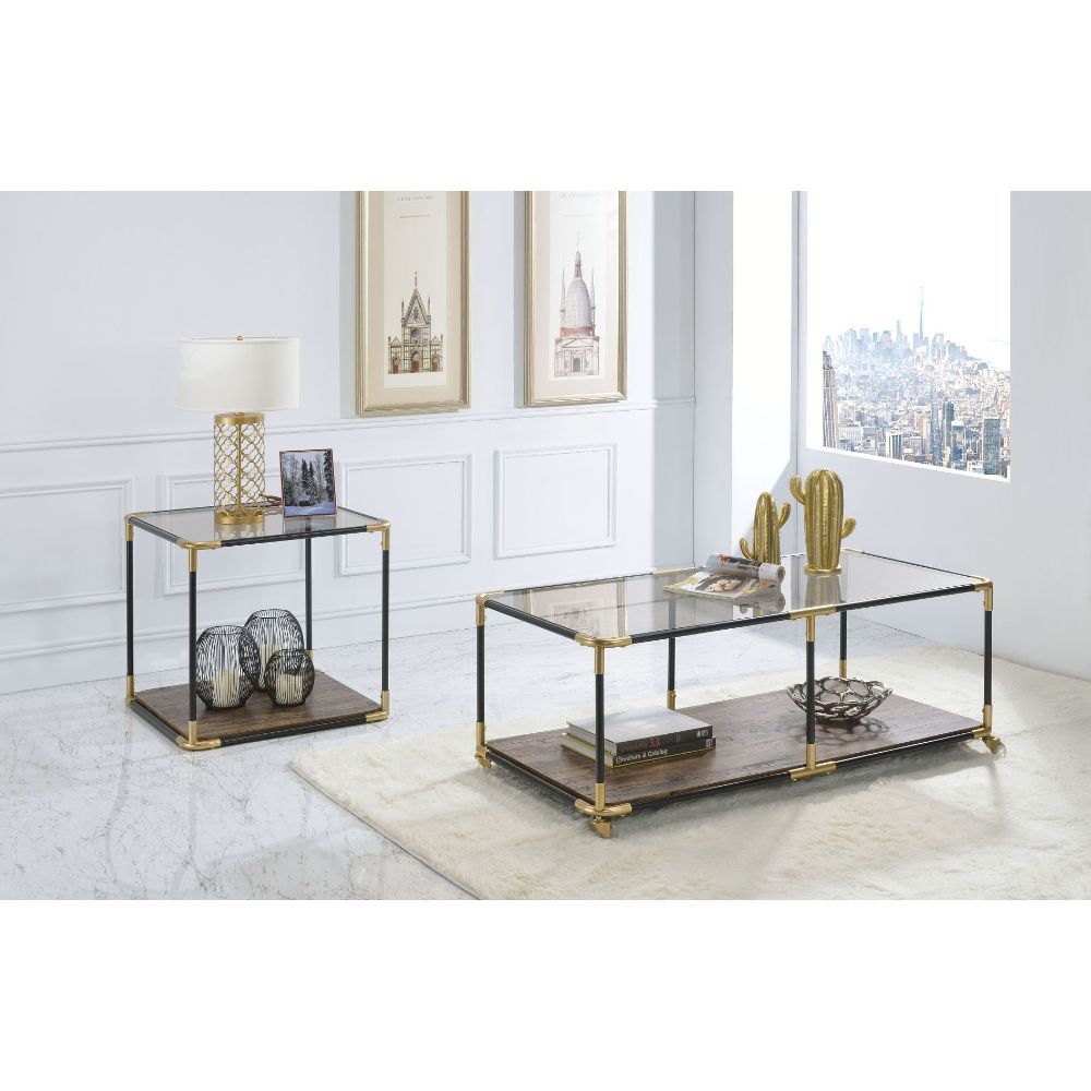Heleris - End Table - Black/Gold & Smoky Glass - Urban Living Furniture (Los Angeles, CA)
