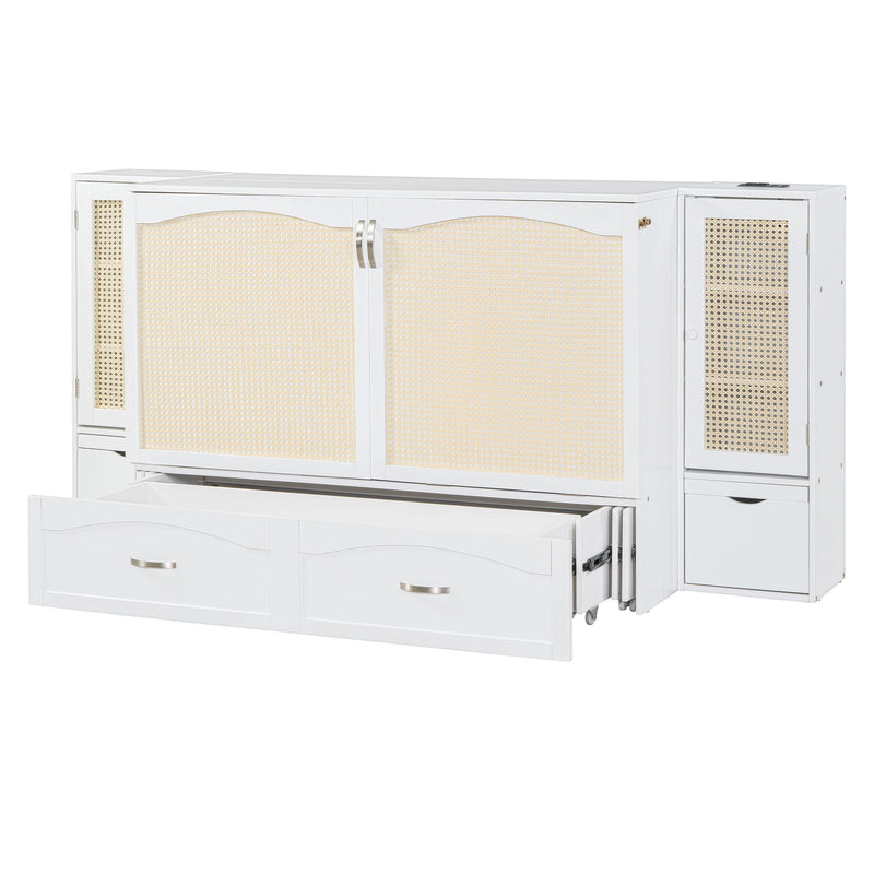 Murphy Wall Bed With Drawer And Rattan Decoration