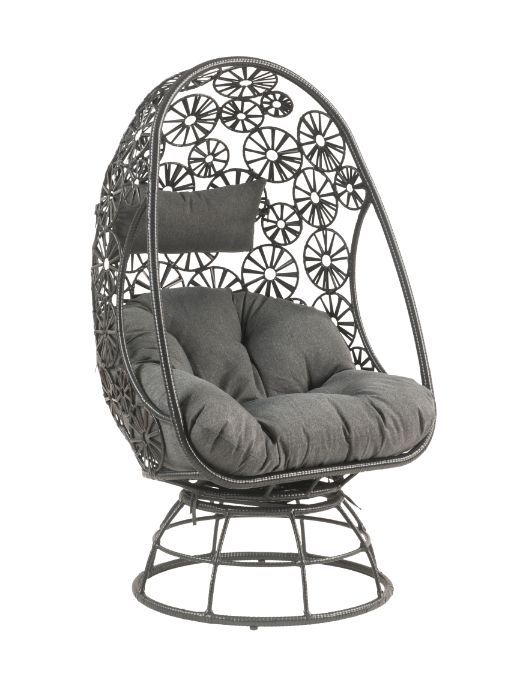 Hikre - Patio Lounge Chair - Clear Glass, Charcaol Fabric & Black Wicker - Urban Living Furniture (Los Angeles, CA)