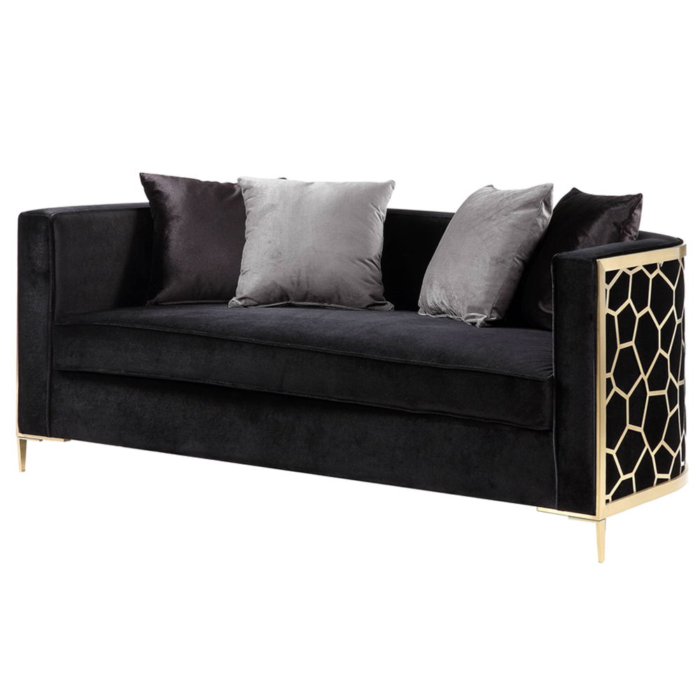 Fergal - Loveseat With 4 Pillows - Black Velvet & Gold - Urban Living Furniture (Los Angeles, CA)