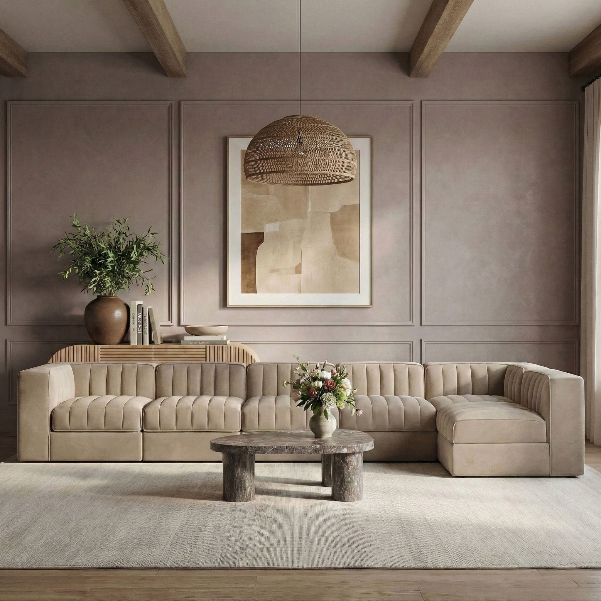 Rummi - Velvet Performance Fabric Upholstered 6 Piece Modular Sectional, L-Shaped (Right) - Urban Living Furniture (Los Angeles, CA)