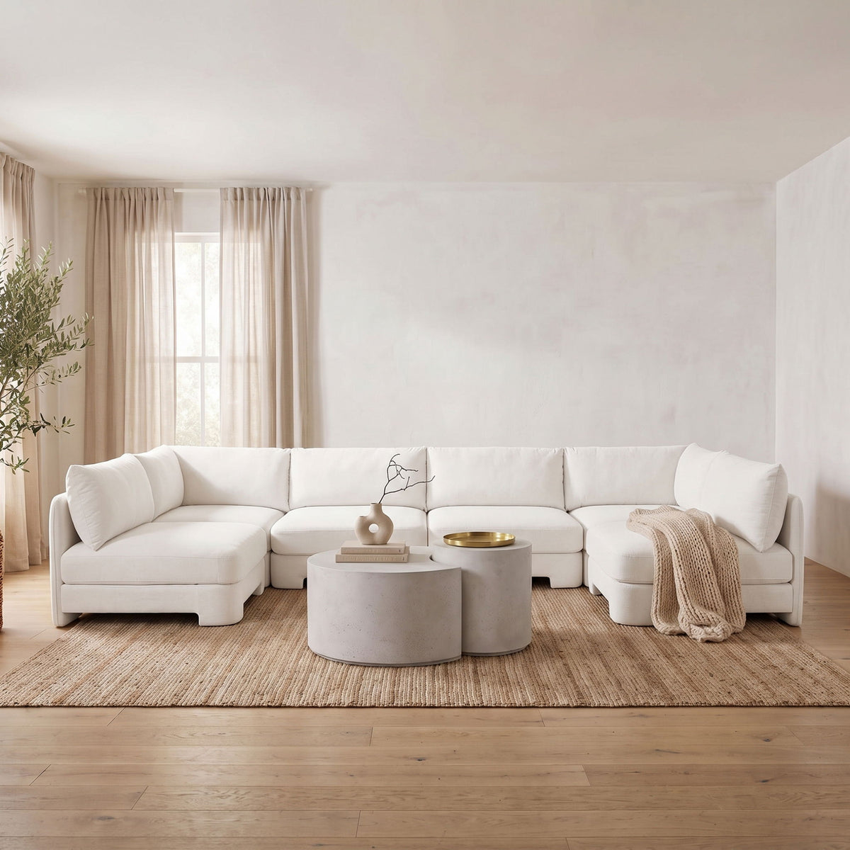 Hammond - Velvet Performance Fabric Upholstered 6 Piece U-Shaped Armless Sectional