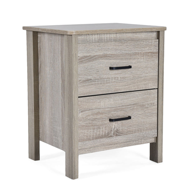 Wood Nightstand With 2 Drawers And Metal Handle - Oak