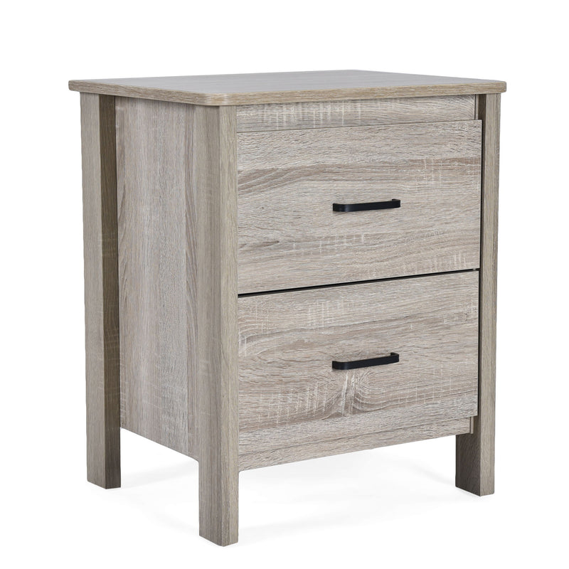 Wood Nightstand With 2 Drawers And Metal Handle - Oak