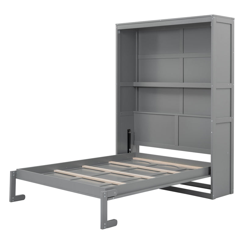 Full Size Murphy Wall Comfort Bed With Shelves - Gray