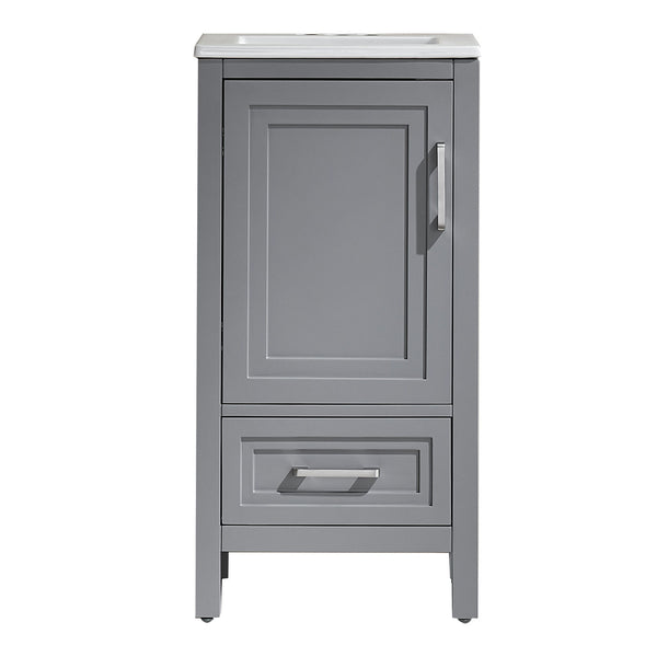 Fully Assembled 18'' Freestanding Single Bathroom Vanity With Ceramic Top - Gray