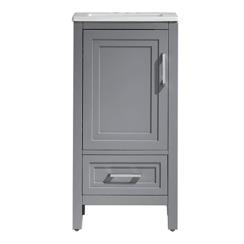Fully Assembled 18'' Freestanding Single Bathroom Vanity With Ceramic Top - Gray