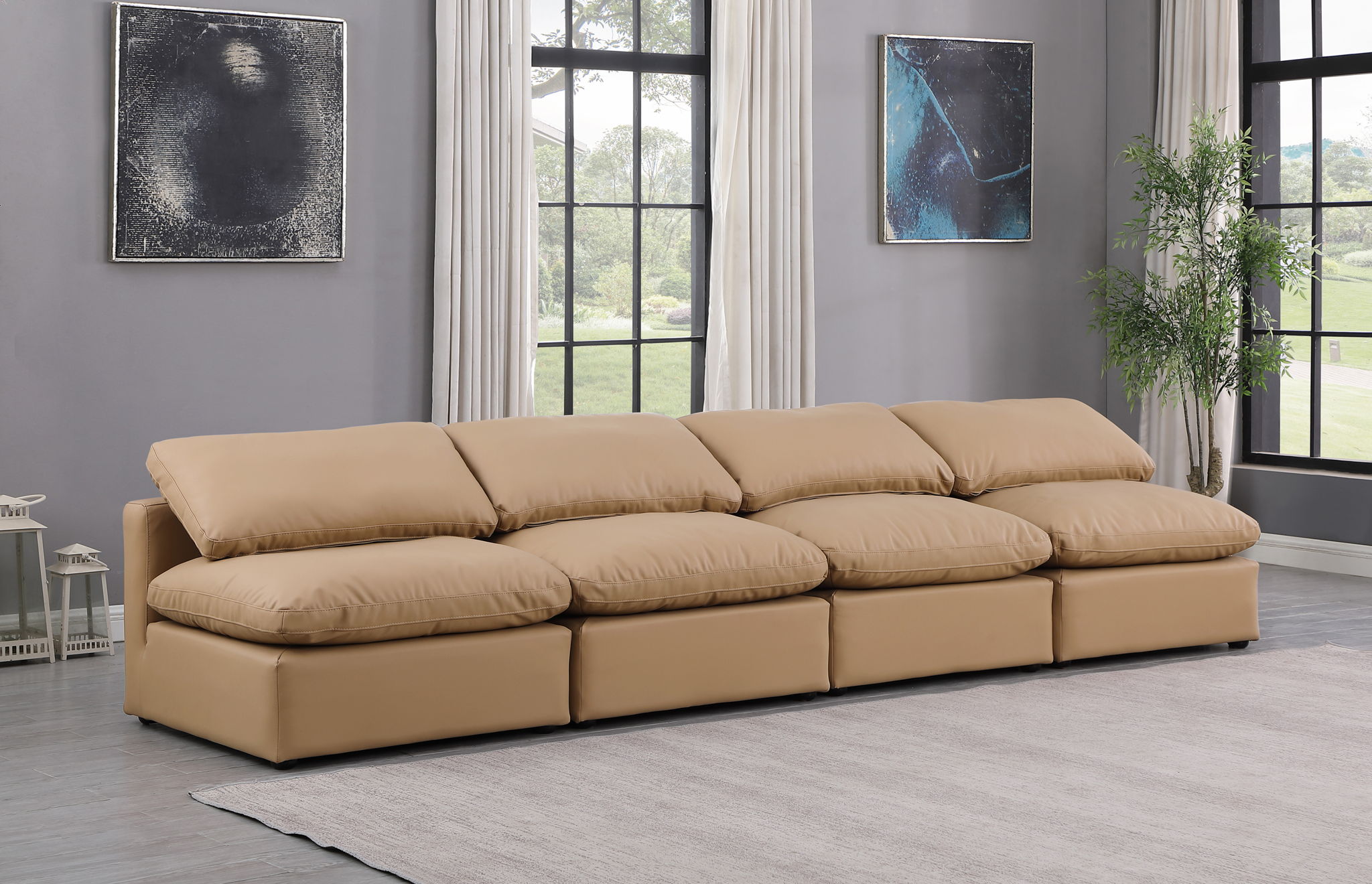 Indulge - Faux Leather 4 Piece Modular Armless Sofa - Tan - Urban Living Furniture (Los Angeles, CA)