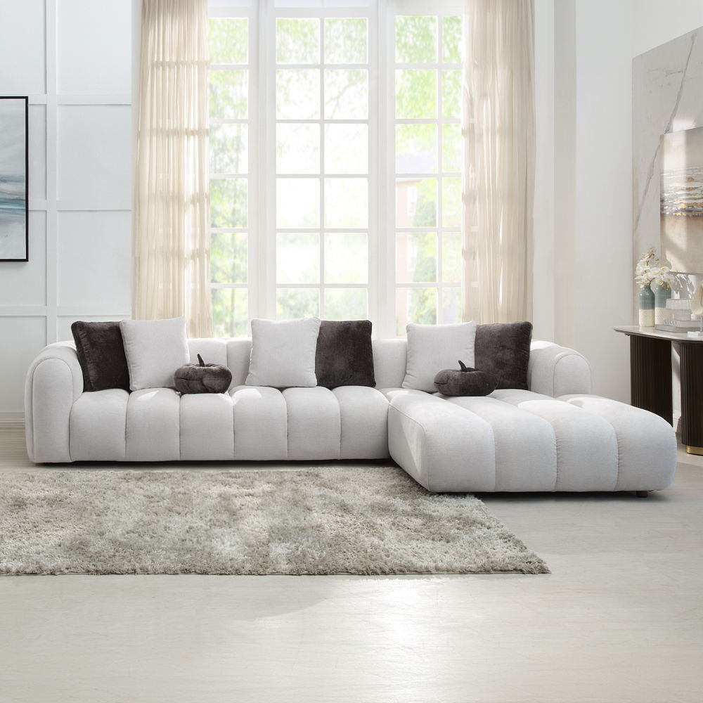 Manilla - Sectional Sofa With 8 Pillows - Ivory White Linen - Urban Living Furniture (Los Angeles, CA)