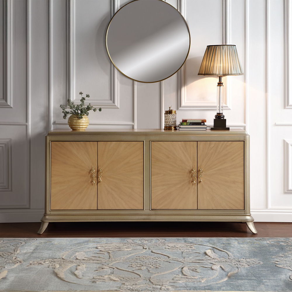 Dodie - Console Cabinet - Natural Oak Sunburst Pattern & Taupe Champaign - Urban Living Furniture (Los Angeles, CA)