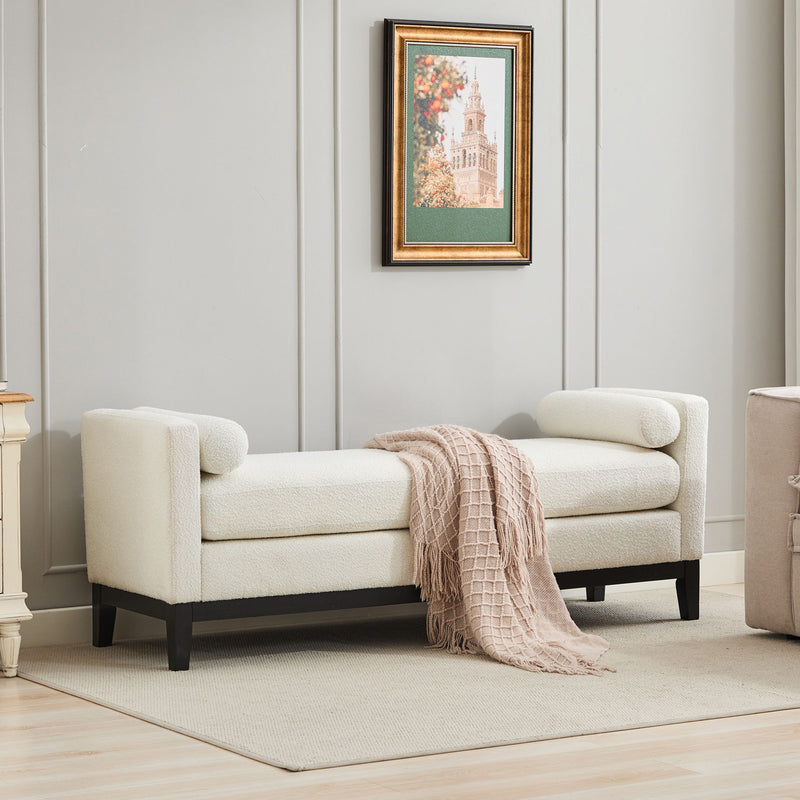 Elegant Upholstered Bench With 2 Bolster Pillows