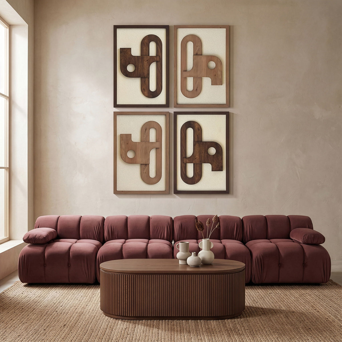 Arid - 4 Piece Two-Color Wall Art - Natural