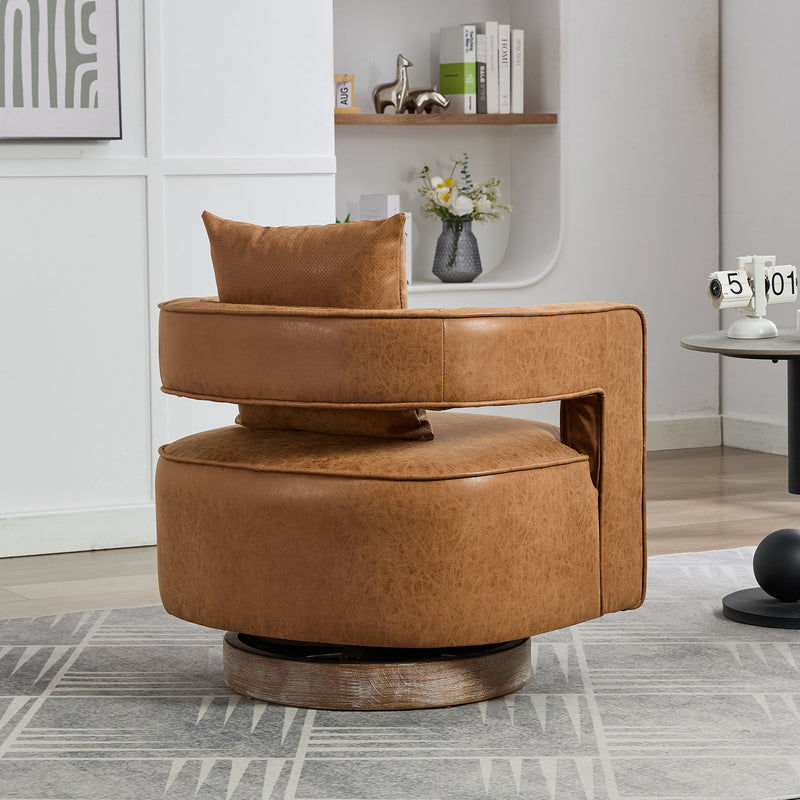 Swivel Accent Open Back Barrel Chair With Weathered Base