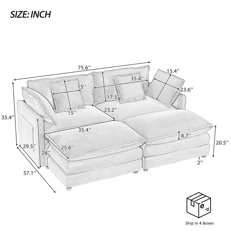 Modern Modular Sectional Sofa With Side Storage Pockets For Living Room