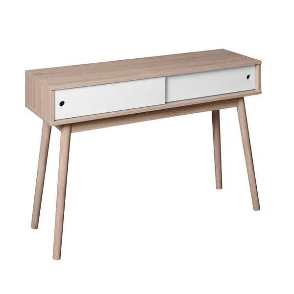 Rustic Entryway Console Table With Sliding White Doors And Wood Legs - Natural