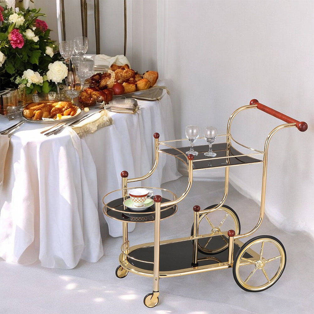 Lacy - Serving Cart - Black Glass & Gold Plated - Urban Living Furniture (Los Angeles, CA)