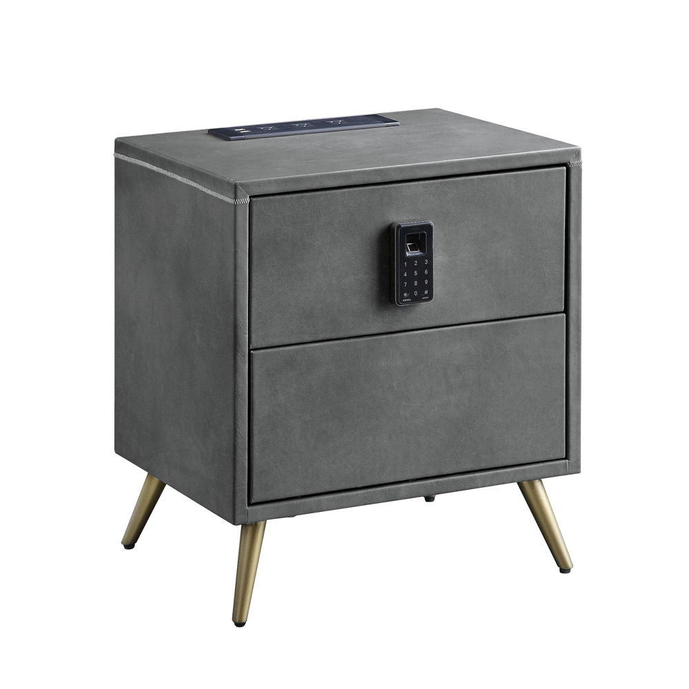 Doris - Nightstand With USB & Electric Lock - Gray Top Grain Leather - Urban Living Furniture (Los Angeles, CA)