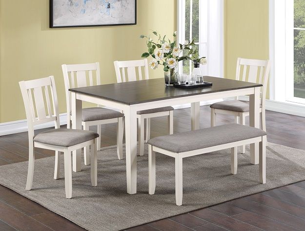 Rowan - 6 Piece Dinette Set With Bench - White - Urban Living Furniture (Los Angeles, CA)