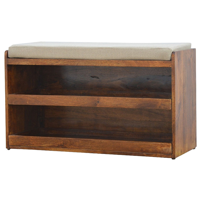 Pull Out Shoe Bench - Chestnut / Mud Linen