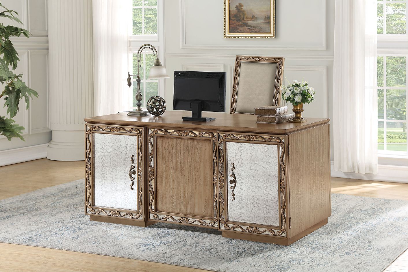 Orianne - Executive Desk - Antique Gold - Urban Living Furniture (Los Angeles, CA)