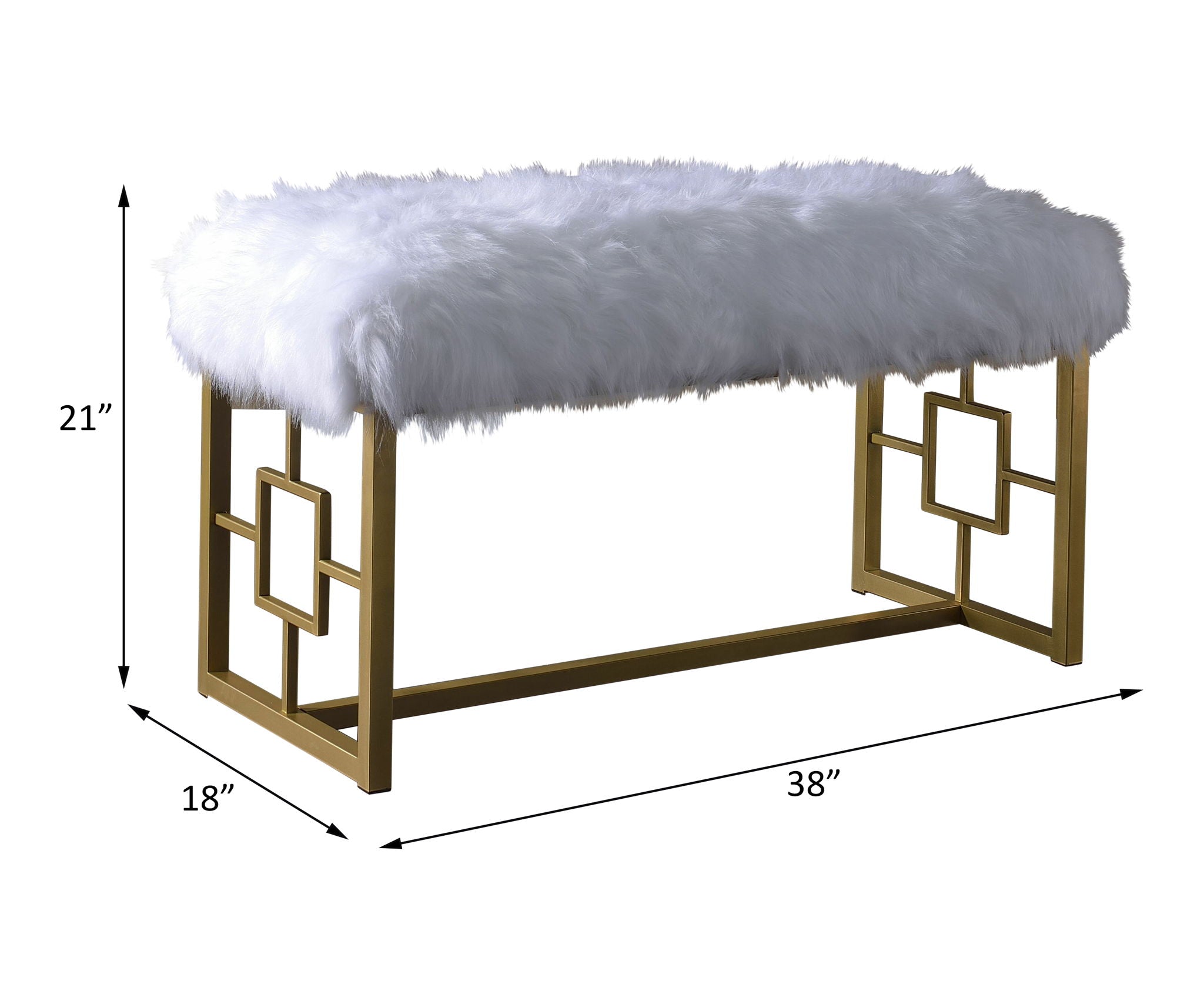 Bagley II - 21" Bench - White Faux Fur & Gold - Urban Living Furniture (Los Angeles, CA)