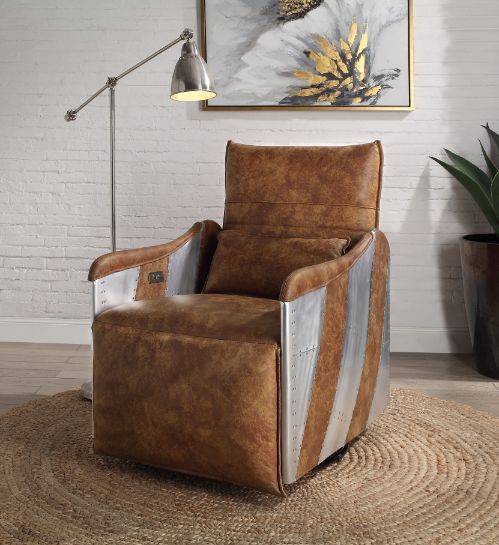Qalurne - Recliner - 2-Tone Mocha Top Grain Leather & Aluminum - Urban Living Furniture (Los Angeles, CA)