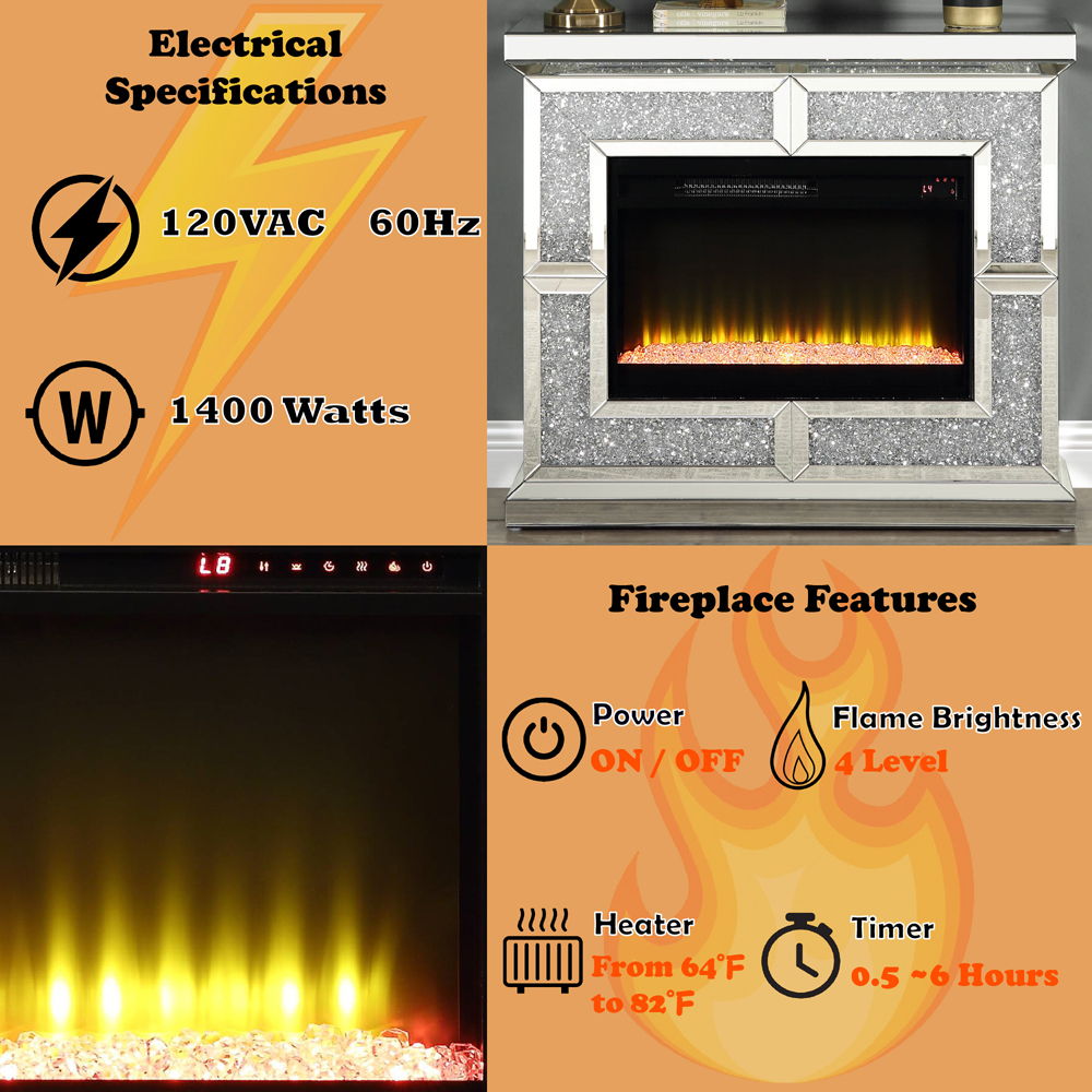 Noralie - 41" Fireplace - Mirrored & Faux Diamonds - Urban Living Furniture (Los Angeles, CA)