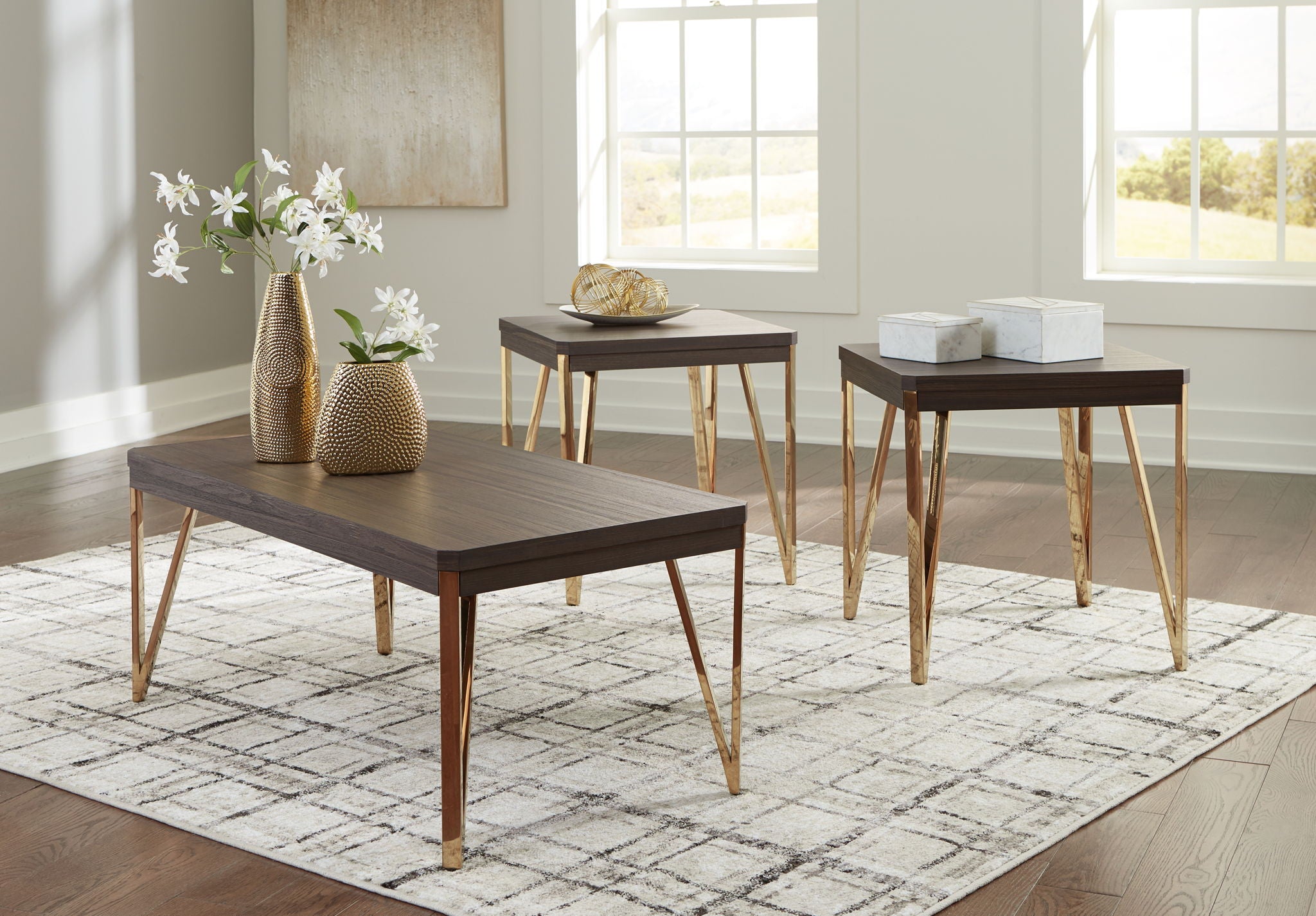 Bandyn - Brown / Champagne - Occasional Table Set (Set of 3) - Urban Living Furniture (Los Angeles, CA)